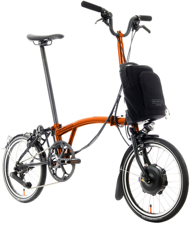 Brompton  Electric P Line Explore 12 Speed Electric Folding Bike High Handlebar Flame Lacquer