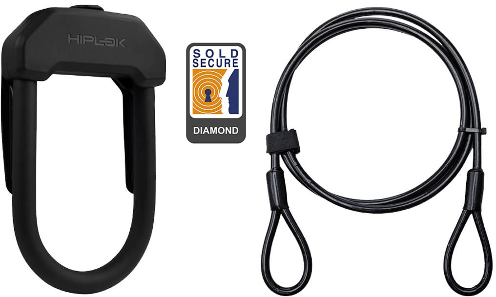 Hiplok  DX+ D-Lock and  2M Cable - Sold Secure Diamond NO SIZE BLACK
