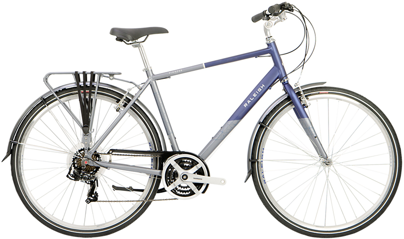 Raleigh 2021  Pioneer Tour Crossbar Hybrid Bike in Blue and Grey 17 Blue and Silver