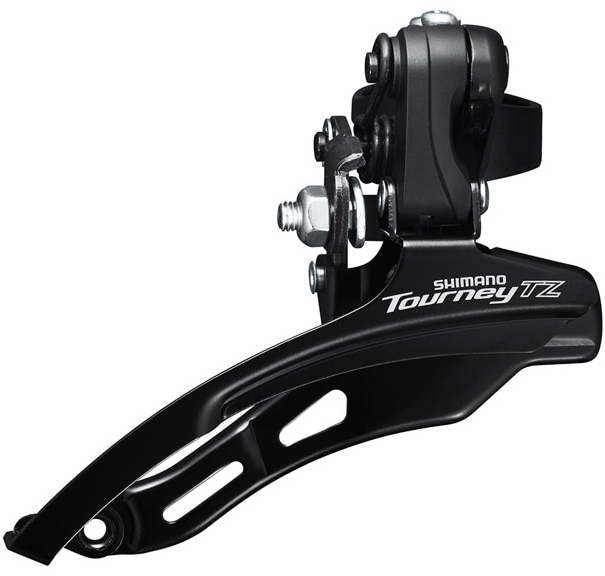 Shimano  Tourney FD-TZ500 6 Speed MTB Front Derailleur Down Swing Top Pull 28.6 MM - TOP PULL -CONV. FOR 42T Black / Silver