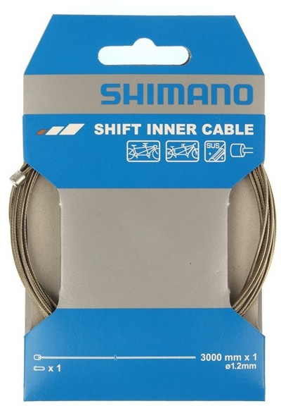 Shimano  Road/MTB tandem stainless steel gear inner wire 1.2 x 3000mm single 1.2 X 3000 MM Silver