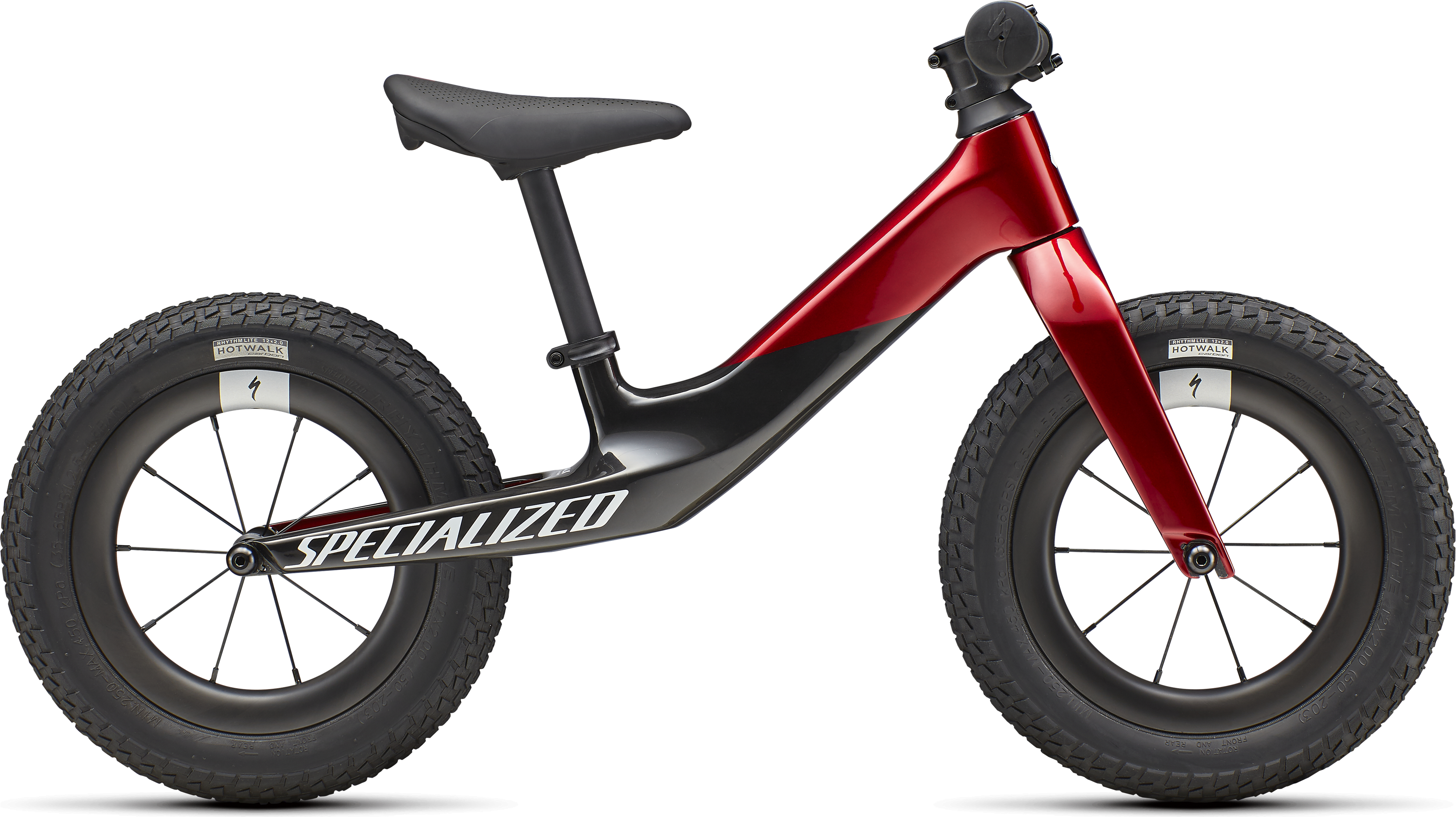 Specialized  Hotwalk Carbon Balance Bike 12 GLOSS RED TINT OVER FLAKE SILVER BASE / CARBON / WHITE W/ GOLD PEARL