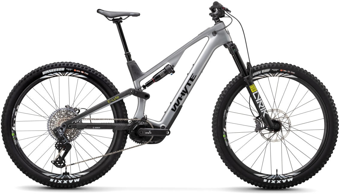 Whyte 2024  E-Lyte 150 RSX Full Suspension Electric Mountain Bike MEDIUM Gloss Silver with UD Carbon from Cycles UK